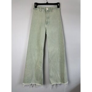 ZARA High Rise Wide Leg Cropped Jeans Light Green Raw Hem Size 2 Y2K 90s Hippie